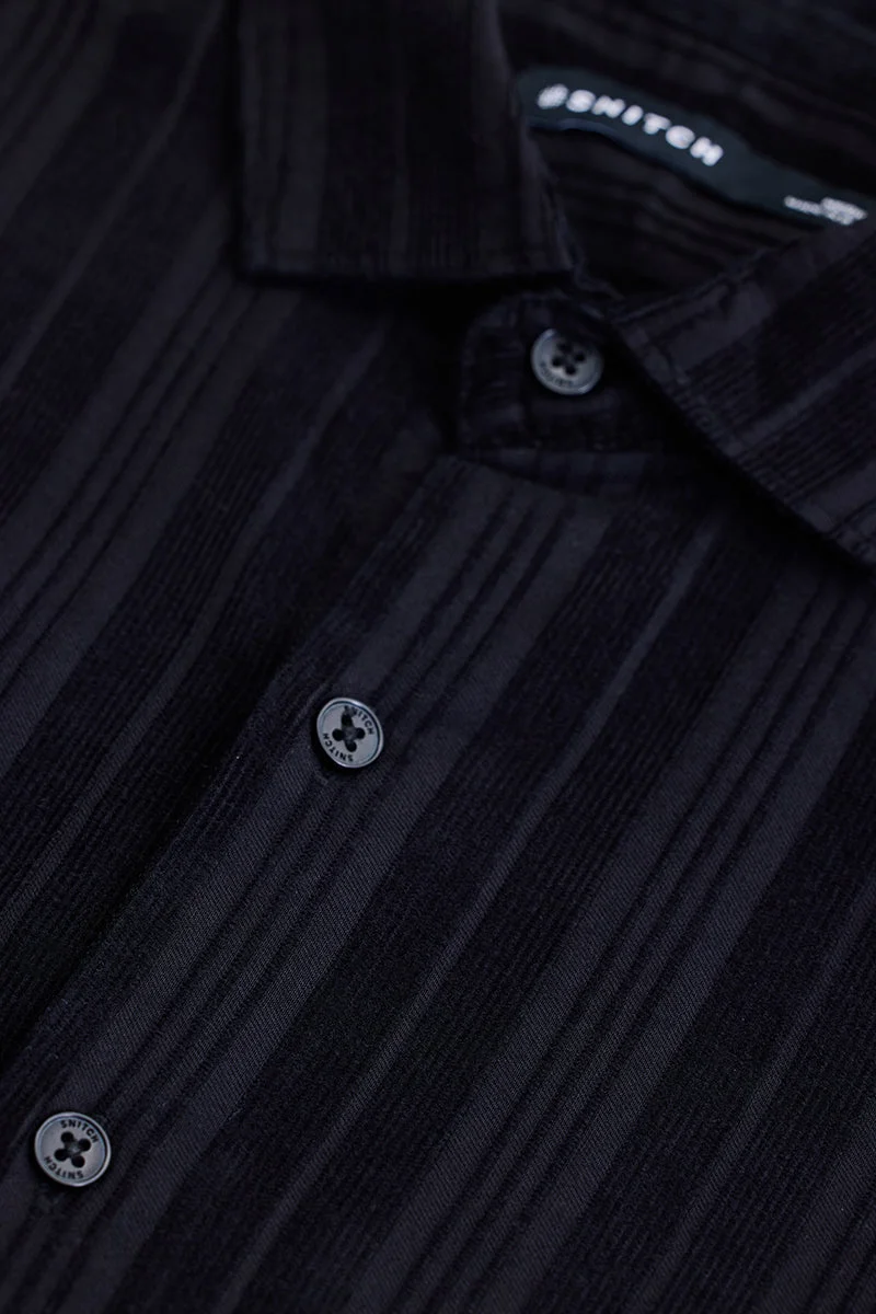 SNITCH Black Corduroy Slim Fit Shirt